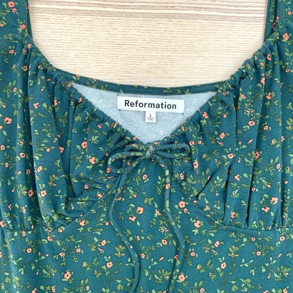 REFORMATION Anjeline Coriander Green Long Sleeve Mini Dress | Size L - Picture 9 of 10